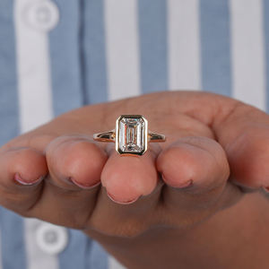 3 CT Emerald Cut Lab Grown Diamond Bezel Setting Luxuous 10K Gold Solid Engagement Ring Trendy Style Gift Ring for Women IGI - Product Image 4
