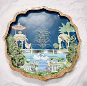 Plateau en céramique peint à la main avec des motifs miniatures traditionnels indiens, design côtier, plateau décoratif pour servir et exposer - Product Image 4