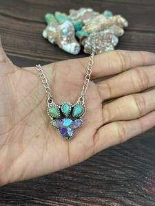 Fait à la main en argent Sterling doré bleu glace Dahlia Rose violet Mojave Kingman collier de chevaux sauvages bijoux pour femmes - Product Image 2