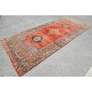 Alfombra Turca Vintage Diseño Patchwork Rojo Naranja Gran Área 4.8 X 11.5 pies Material Lana Base de Látex Ecológica Pelo Mediano - Product Image 3