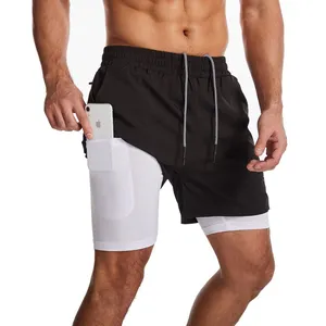 לוגו מותאם אישית 2 ב-1 מרופדים ספורט גברים מכנסיים קצרים חדר כושר ריצה מכנסיים קצרים ספורט גברים אתלטי מכנסי כושר לגברים