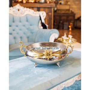 ชามสลัดผลไม้สไตล์ดอกไม้สำหรับตกแต่งทำจากโลหะใช้สำหรับงานเลี้ยงแบบใช้แล้วทิ้งชามชุบทองเงา - Product Image 5