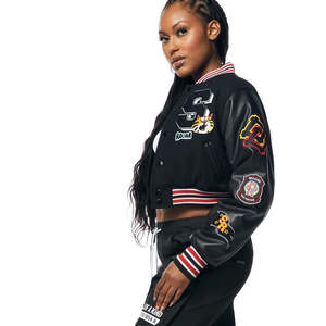 Veste en cuir universitaire personnalisée pour femme avec manteau Letterman court en polaire pour manteau d'hiver pour femme - Product Image 5