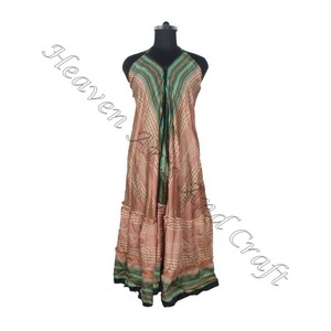SD016 venta al por mayor bohemio elegante Vintage Sari Maxi vestido para mujer cuello en V Casual playa Hippie suelto verano fiesta desgaste para niñas - Product Image 3