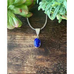 Pendentif en argent sterling lapis lazuli fait main par les Navajo, forme goutte d'eau géométrique, serti de zircon, plaqué rhodium, or rose 14 carats - Product Image 1