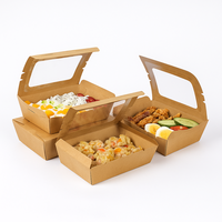 Boîtes à lunch jetables personnalisées en carton kraft pour bento, sushi, salade, avec revêtement UV, livraison gratuite, stock, emballage alimentaire à emporter avec fenêtre