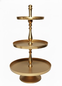 Support à gâteau en métal doré de luxe à 3 niveaux, tour de présentation de desserts ronde pour la décoration de mariage, plateau de service, support à cupcakes en métal - Product Image 4