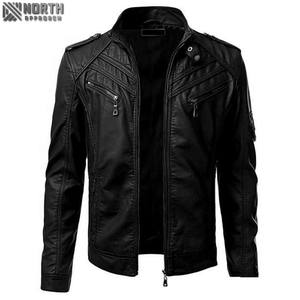 Chaqueta cortavientos de cuero con logotipo personalizado, chaqueta de motorista de piel auténtica de cordero unisex a la moda de invierno - Product Image 1