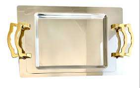 Bandeja para servir el desayuno con diseño de hojas, mango plateado, diseño de espejo, bandeja grande niquelada para alimentos al por mayor - Product Image 2