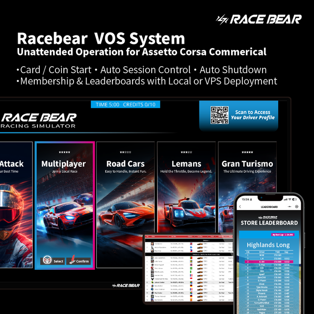 Racebear VOS Basic Pro Sim Racing Venue Operation Software | Racing Simulator Management System