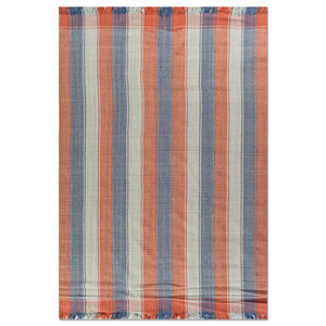 Alfombras de Lana Hechas a Mano Indusbar, Tejido Plano a Rayas Rojas y Naranjas, Alfombra Rectangular Grande de 9x12 para el Hogar, para la Entrada o el Dormitorio - Product Image 1