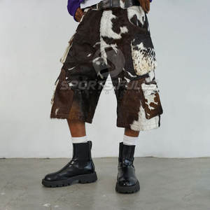 Custom <b>Tailored</b> Casual Canvas Hair-on Hide <b>Men's</b> <b>Shorts</b> with Contrast Stitch and Lining - Product Image 5