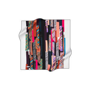 Vintage Black Polyester Square Scarf with Floral and Geometric Patterns - Product Image 1