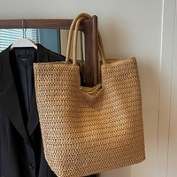 Tas pantai lipat mode wanita, tas pantai lipit populer, katun, keranjang ritsleting, pita dekorasi, gaya Vintage untuk musim panas