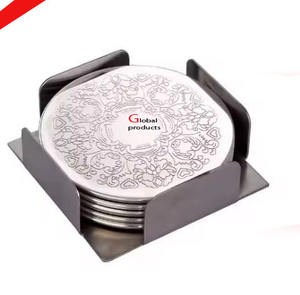 beautiful look <b>silver</b> finished metal stainless steel designer <b>coaster</b> for home hotel restaurant - Product Image 1