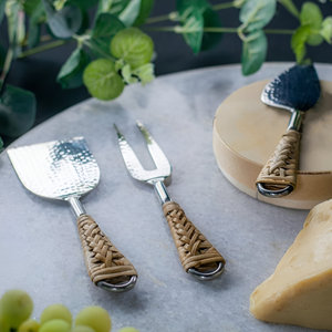 Gran oferta, juego de queso con mango tejido de caña de diseño martillado de 3 piezas, restaurante, Hotel, hogar, Navidad - Product Image 6