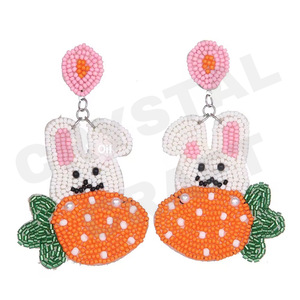 Pendientes de cuentas de conejito de Pascua de estilo Vintage para mujer, color naranja, blanco, azul, día conmemorativo patriótico, ocasión de boda - Product Image 1