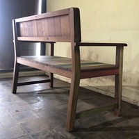 Banc de jardin en bois recyclé artisanal, assise de patio en bois vieilli, mobilier d'extérieur rustique pour cour et balcon