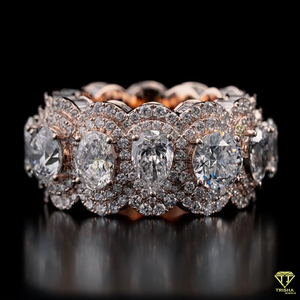 Bande d'éternité en diamant de luxe à large bande de laboratoire poire, pierres de taille ovale et ronde avec double halo, bague de mariée ou de cocktail déclaration - Product Image 5