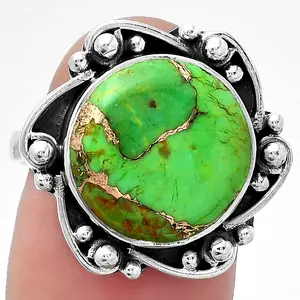 Copper Green Turquoise - Arizona 925 Sterling Silver Ring s.8 Jewelry SDR150421 R-1077 Round Cabochon Ring