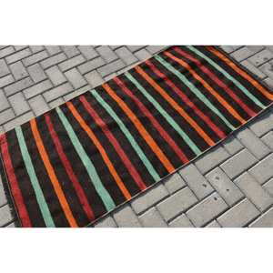 Alfombra turca clásica moderna de 2,6x5,4 pies, látex de lana de retales negros para entrada, técnica Jacquard, pasillo rectangular abstracto - Product Image 2