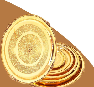 Alta demanda Bandeja de servicio de latón con asas y diseño de plato hondo para uso alimentario y decorativo Disponible a granel - Product Image 1