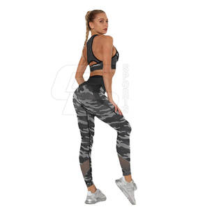 Vêtements de sport à logo personnalisé pour femmes ensemble de yoga deux pièces taille haute taille moyenne soutien-gorge d'entraînement de fitness leggings fermeture élastique solide - Product Image 2