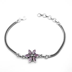 Bracelet en perles de pierres précieuses naturelles en argent sterling 925 Design floral bijoux fins réglables cadeau d'anniversaire parfait pour elle - Product Image 1