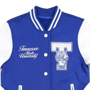 Chaqueta universitaria TSU para State University azul blanco doble botonadura lavada invierno Letterman chaqueta 1912 Tiger Patch - Product Image 2