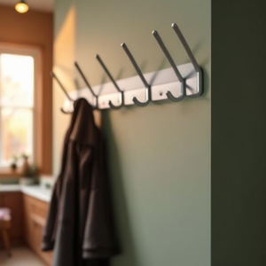Natural Color Aluminum F1 <b>Wall</b>-mounted Coat Rack with 5 Hat/Coat Hooks 700 mm Length 150 mm Hook Spacing - Product Image 3