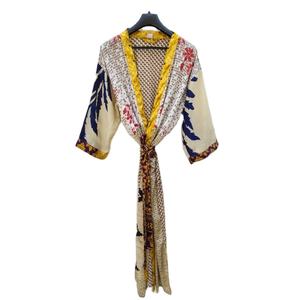 Recycled Silk Saree XL Vintage Indian Summer <b>Robe</b> Patchwork Kimono Bathrobe Jacket Long Comfortable Dress Thermal Style Spring - Product Image 1