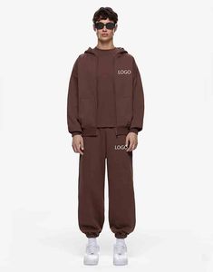 Ensemble de jogging respirant avec logo personnalisé OEM, imprimé, 500 GSM, double couche, poids lourd, 100% coton, unisexe, survêtement pour homme et femme, hiver - Product Image 1