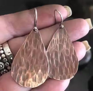 Pendientes Colgantes de Cobre Sólido de Alta Calidad ARTISAN CRAFT, Diseño Martillado, Plata de Ley, Estilo Tradicional, Hechos a Mano, Regalo - Product Image 2