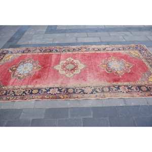 Alfombra de lana roja de retazos Vintage, alfombra de sala de estar de tejido plano turco de 4,9x10,8 pies con respaldo de látex - Product Image 3