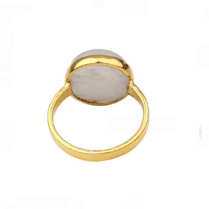 Top vente 925 argent 10mm rond arc-en-ciel pierre de lune cristal éternité bande Vermeil plaqué or bijoux fins bague de mariage pour femmes - Product Image 3