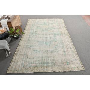 Alfombra turca hecha a mano Vintage 9x12, Alfombra de lana de retazos, azul, Beige, 6,6x10,3 pies, decoración para sala de estar, respaldo de látex - Product Image 4