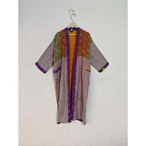 Kimono Sari de seda Floral indio reciclado Patchwork bata Bikini cubierta vestido de maternidad ropa de dormir térmica Vestido de playa para otoño - Product Image 5