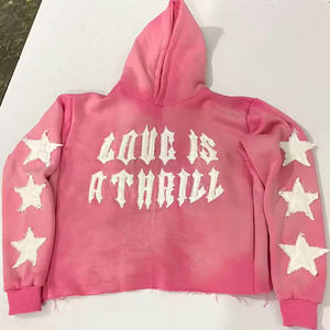 Hoodie d'hiver personnalisable 100% coton molletonné, coupe courte, effet vieilli, avec patchs appliqués et brodés, délavé à l'acide, effet soleil, écologique - Product Image 4