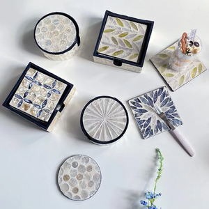 Posavasos cuadrados de lujo con Incrustaciones de nácar, elegantes alfombrillas cuadradas para bebidas para mesa de comedor, decoración de boda, caja de regalo - Product Image 2