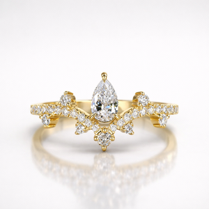Anillo de Boda de Oro de 14K con Diamante Moissanita de Corte Pera Redondo, Elegante Anillo de Diamante Moissanita de Corte Pera Redondo para Bodas - Product Image 1