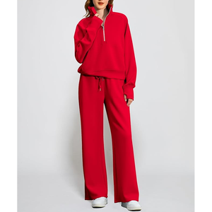 Conjunto de pantalones de chándal de pierna ancha, conjunto de chándal de algodón de 2 piezas para mujer, conjunto de salón 2025, sudadera de gran tamaño con media cremallera, chándal - Product Image 3