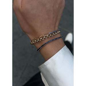 Serena Baguette Tennis Link <b>Bracelet</b> Blue Sapphire Geometric Rhodium Plated <b>Copper</b> Brass Bangles Classic Religious Trendy Gift - Product Image 2