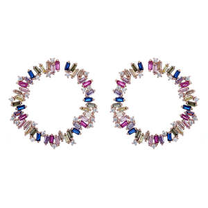 Pendientes de aro J multicolor de plata de ley con cristales - Product Image 4