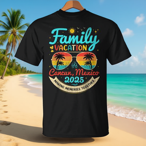 T-Shirt Vintage 2025 per Vacanze in Famiglia a Cancun, Messico, Personalizzabile, Abbigliamento Promozionale per Gruppi - Product Image 3