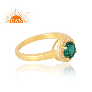 Latest Selling 925 Sterling <b>Silver</b> 18K Gold Plated Natural Cz & <b>Emerald</b> Gemstone <b>Ring</b> Demi Fine Jewelry Manufacturer - Product Image 4