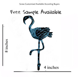 Blue Distressed Hand Craft Flamingo Bird Wall <b>Coat</b> & Hat <b>Hooks</b> Keychain Hanger - Product Image 3