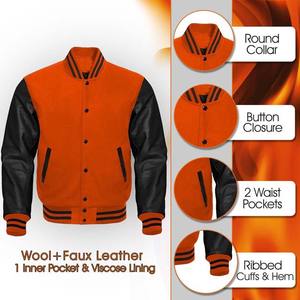 Chaqueta de Béisbol Varsity para Hombre, de Lana de Alta Calidad, Bordada, Gruesa, Informal, con Botones, para Invierno, Color Naranja - Product Image 1