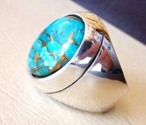 Wholesale <b>Mens</b> Ring Natural Blue <b>Copper</b> Turquoise Gemstone Arabic Ottoman Style Heavy <b>Mens</b> Ring Jewelry 925 Sterling Silver Ring - Product Image 6