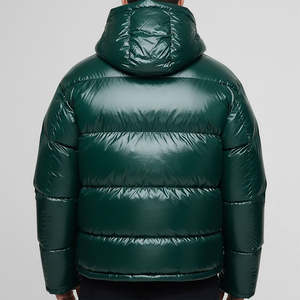 Veste matelassée pour homme en polyester 100% de couleur vert brillant, prix de gros, rembourrage en coton, capuche, fermeture éclair, imperméable, veste à bulles - Product Image 5