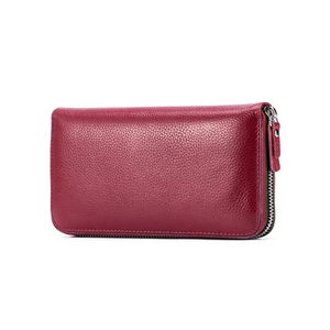 Cartera larga de cuero auténtico Vintage marrón personalizada de promoción para hombres y mujeres multiusos con cierre abierto estilo de moda - Product Image 5